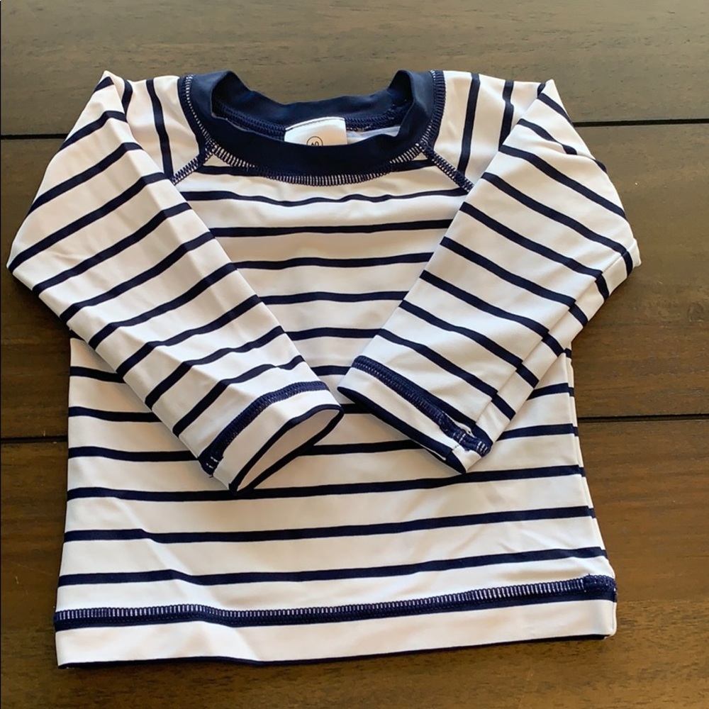 Hanna Andersson Navy and White Striped Rash Guard